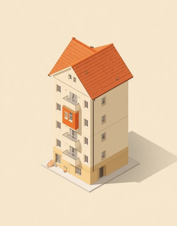 Ilustracja pojedynczego mieszkania w bloku wielorodzinnym